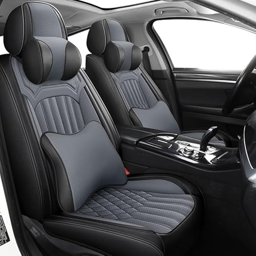 AISAIMOUT Leder Autositzbezüge Sitzschoner Sitzbezüge Auto Universal Vordersitze Kunstleder Schonbezüge Sitzauflagen Kompatibel mit Airbags 5 Sitze Set Komplettset (Color : Black Gray, Size : Luxury) von Aisaimout