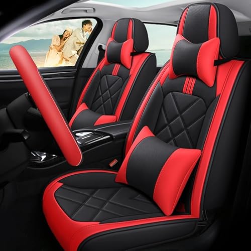 AISAIMOUT Leder Autositzbezüge Sitzschoner Sitzbezüge Auto Universal Vordersitze Kunstleder Schonbezüge Sitzauflagen Kompatibel mit Airbags 5 Sitze Set Komplettset (Color : Black red, Size : Luxury) von Aisaimout