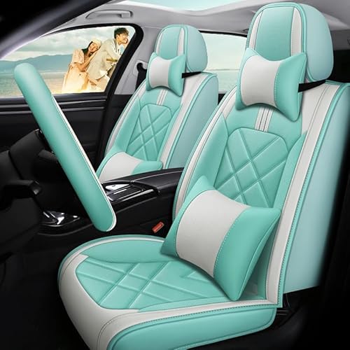 AISAIMOUT Leder Autositzbezüge Sitzschoner Sitzbezüge Auto Universal Vordersitze Kunstleder Schonbezüge Sitzauflagen Kompatibel mit Airbags 5 Sitze Set Komplettset (Color : Green, Size : Luxury) von Aisaimout