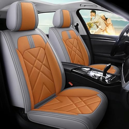 AISAIMOUT Leder Autositzbezüge Sitzschoner Sitzbezüge Auto Universal Vordersitze Kunstleder Schonbezüge Sitzauflagen Kompatibel mit Airbags 5 Sitze Set Komplettset (Color : Orange, Size : Standard) von Aisaimout