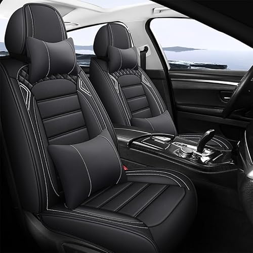 AISAIMOUT Leder Autositzbezüge Universal Sitzschoner Sitzbezüge Auto Vordersitze Kunstleder Schonbezüge Sitzauflagen Kompatibel mit Airbags 5 Sitze Set (Color : Black, Size : Luxury) von Aisaimout