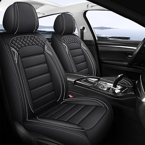 AISAIMOUT Leder Autositzbezüge Universal Sitzschoner Sitzbezüge Auto Vordersitze Kunstleder Schonbezüge Sitzauflagen Kompatibel mit Airbags 5 Sitze Set (Color : Black, Size : Standard) von Aisaimout