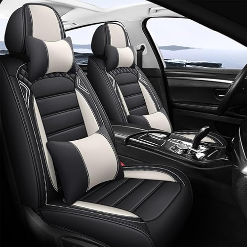 AISAIMOUT Leder Autositzbezüge Universal Sitzschoner Sitzbezüge Auto Vordersitze Kunstleder Schonbezüge Sitzauflagen Kompatibel mit Airbags 5 Sitze Set (Color : Black White, Size : Luxury) von Aisaimout