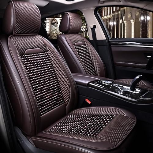 AISAIMOUT Leder Sitzschoner Autositzbezüge Sitzbezüge Auto Universal Massieren Sie Holzperlen Kunstleder Werkstattschoner Schonbezüge für Autositze Sitzauflagen (Color : Brown, Size : 2 Pieces) von Aisaimout