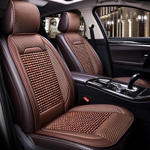 AISAIMOUT Leder Sitzschoner Autositzbezüge Sitzbezüge Auto Universal Massieren Sie Holzperlen Kunstleder Werkstattschoner Schonbezüge für Autositze Sitzauflagen (Color : Light Brown, Size : 2 Pieces) von Aisaimout