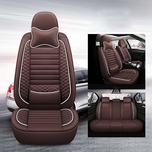 AISAIMOUT Leder Sitzschoner Autositzbezüge Werkstattschoner Kunstleder Universal Sitzauflagen Sitzbezüge Auto wasserdichte Schonbezüge Kompatibel mit Airbags (Color : Brown White-2 Piece-Luxury) von Aisaimout