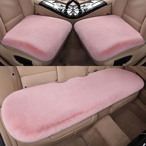 AISAIMOUT Sitzbezug Kunstfell Schonbezug Sitzauflagen Autositzbezüge Vordersitze Winter Warme Autositz Vorne Autositzkissen 3-Teiliges Set Universeller Plüsch sitzschutz (Color : Light pink-Back Row) von Aisaimout