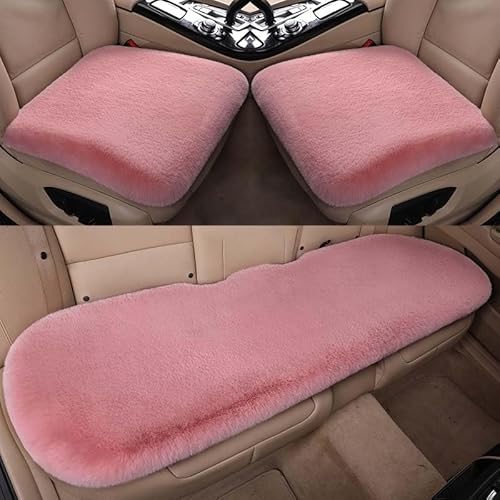 AISAIMOUT Sitzbezug Plüsch Autositzbezüge Vordersitze Winter Warme Kunstfell Schonbezug Sitzauflagen Autositz Vorne Autositzkissen Universeller 3-Teiliges Set sitzschutz (Color : Pink-Single) von Aisaimout