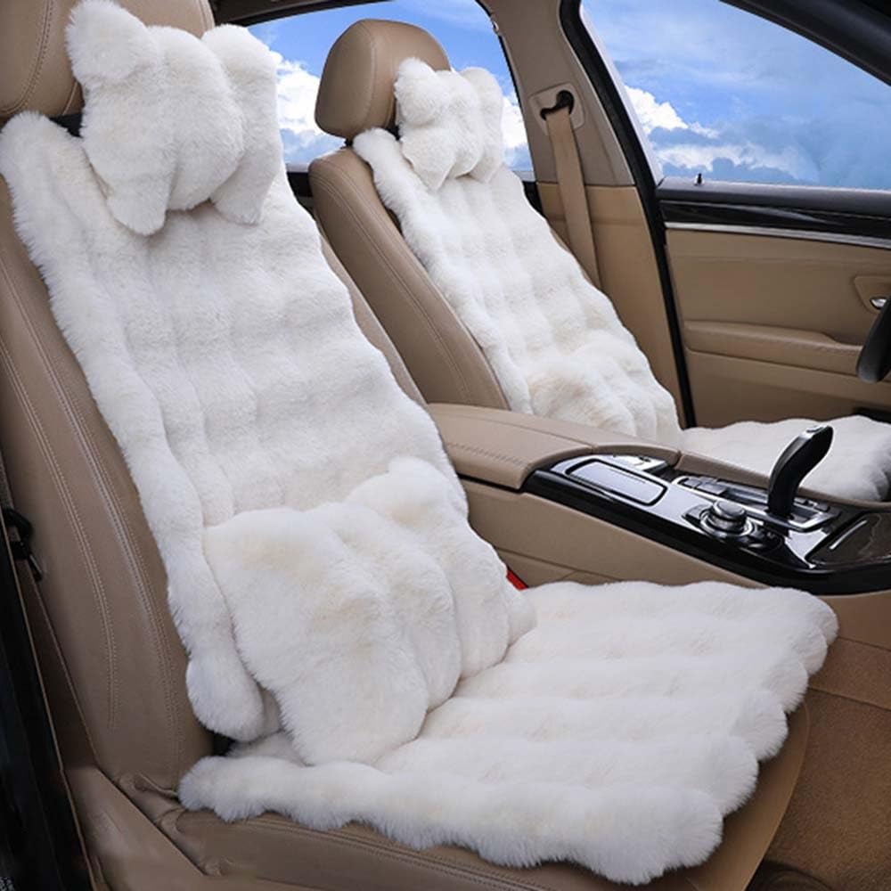 AISAIMOUT Sitzbezug Schonbezug Sitzauflagen Plüsch Autositzbezüge Autositz Universeller Vorne Autositzkissen Vordersitze Winter Warme Kunstfell sitzschutz (Color : White, Size : Luxury) von Aisaimout