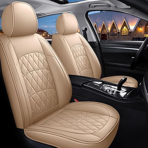 Autositzbezüge Leder Sitzschoner Sitzbezüge Auto Universal Vordersitze Werkstattschoner Kunstleder Wasserdichte Schonbezüge Sitzauflagen Kompatibel mit Airbags ( Color : Beige-1 item , Size : Standard von Aisaimout