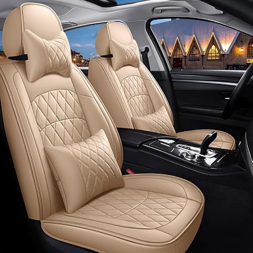 Autositzbezüge Leder Sitzschoner Sitzbezüge Auto Universal Vordersitze Werkstattschoner Kunstleder Wasserdichte Schonbezüge Sitzauflagen Kompatibel mit Airbags ( Color : Beige-full set , Size : Luxury von Aisaimout