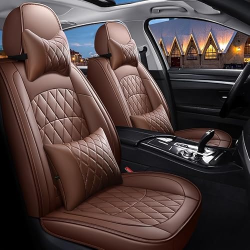 Autositzbezüge Leder Sitzschoner Sitzbezüge Auto Universal Vordersitze Werkstattschoner Kunstleder Wasserdichte Schonbezüge Sitzauflagen Kompatibel mit Airbags ( Color : Brown-full set , Size : Luxury von Aisaimout