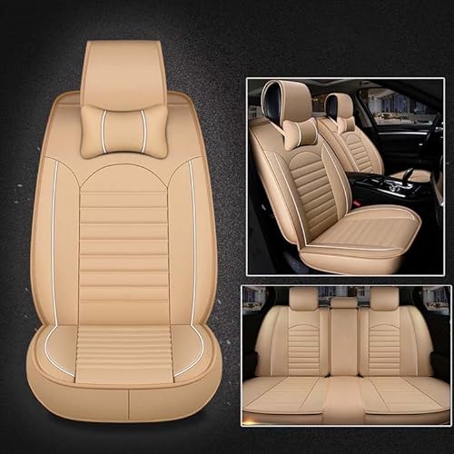 Leder Autositzbezüge Kunstleder Universal Sitzschoner Sitzbezüge Auto Dekor Vordersitze Schonbezüge für Autositze Sitzauflagen wasserdichte Kompatibel Werkstattschoner (Color : Beige-Full Set, Size von Aisaimout