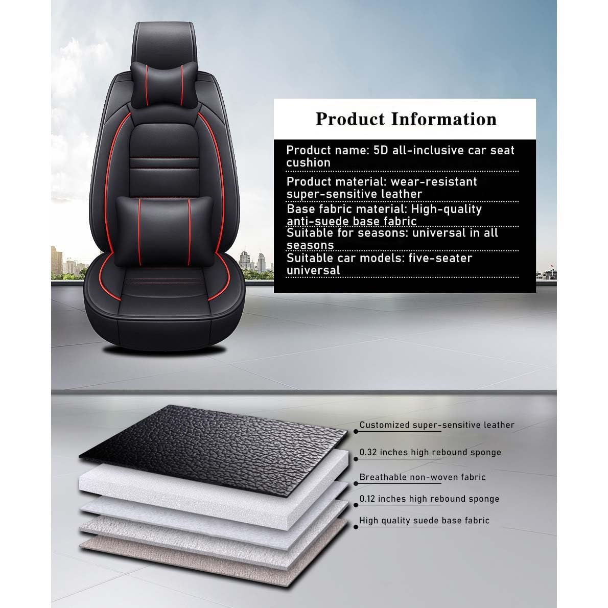 Leder Autositzbezüge Sitzschoner Sitzbezüge Auto Universal Dekor Werkstattschoner Kunstleder Wasserdichte Protector Schonbezüge für Autositze Sitzauflagen ( Color : Black red-2 item , Size : Standard von Aisaimout