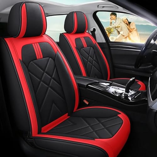 Leder Autositzbezüge Sitzschoner Sitzbezüge Auto Universal Vordersitze Kunstleder Schonbezüge Sitzauflagen Kompatibel mit Airbags 5 Sitze Set Komplettset ( Color : Black red , Size : Standard ) von Aisaimout