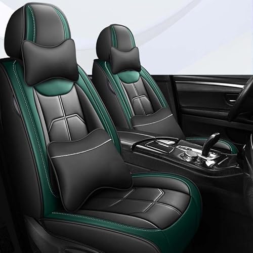 Leder Autositzbezüge Universal Sitzbezüge Auto Vordersitze Sitzschoner Kunstleder Wasserdichte Schonbezüge Werkstattschoner Sitzauflagen Kompatibel mit Airbags ( Color : Black green-full set , Size : von Aisaimout