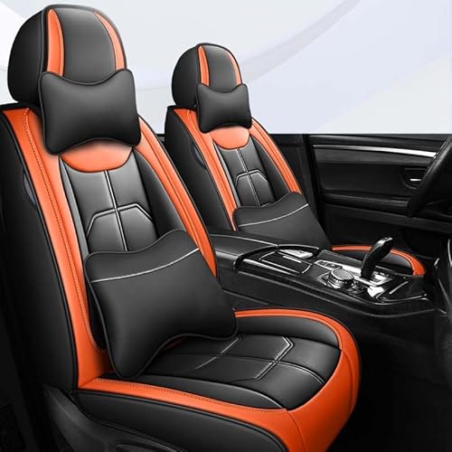 Leder Autositzbezüge Universal Sitzbezüge Auto Vordersitze Sitzschoner Kunstleder Wasserdichte Schonbezüge Werkstattschoner Sitzauflagen Kompatibel mit Airbags ( Color : Black orange-2 item , Size : L von Aisaimout