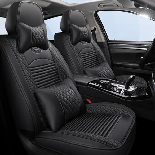 Leder Sitzschoner Autositzbezüge Universal Sitzbezüge Auto Kunstleder Dekor Vordersitze Schonbezüge für Wasserdichte Autositze Sitzauflagen Werkstattschoner ( Color : Black , Size : Luxury-2 item ) von Aisaimout