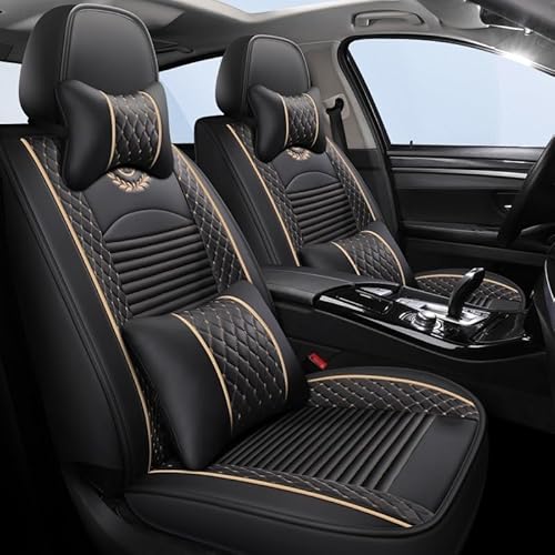 Leder Sitzschoner Autositzbezüge Universal Sitzbezüge Auto Kunstleder Dekor Vordersitze Schonbezüge für Wasserdichte Autositze Sitzauflagen Werkstattschoner ( Color : Black gold , Size : Luxury-1 item von Aisaimout