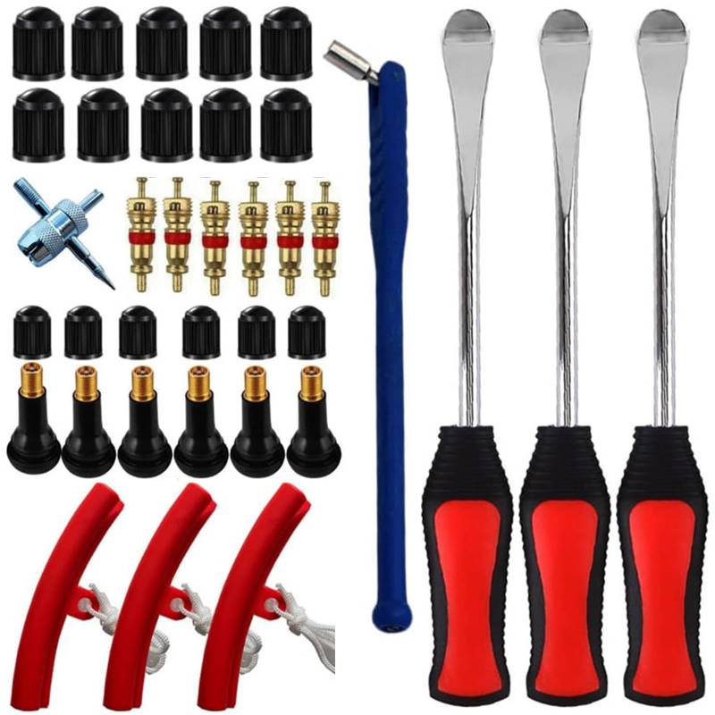 Aisny 30 Stück Reifenheber, Reifen Hebel Werkzeug Löffel Reifen Montiereisen Tire Spoons Lever Iron Tool Kits Montierhebel Werkzeug mit 3 Rad Felge Protektoren Tool Kit für Fahrrad Motorrad Reifen von Aisny