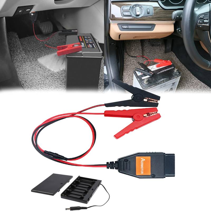 Auto OBD2 ECU Anschluss, OBD2 Fahrzeug ECU Notstromkabel mit Krokodilklemme 12V Universell ECU Notstromkabel für Auto Batterie Ersatz und Schutz von ECU Daten von Aisny