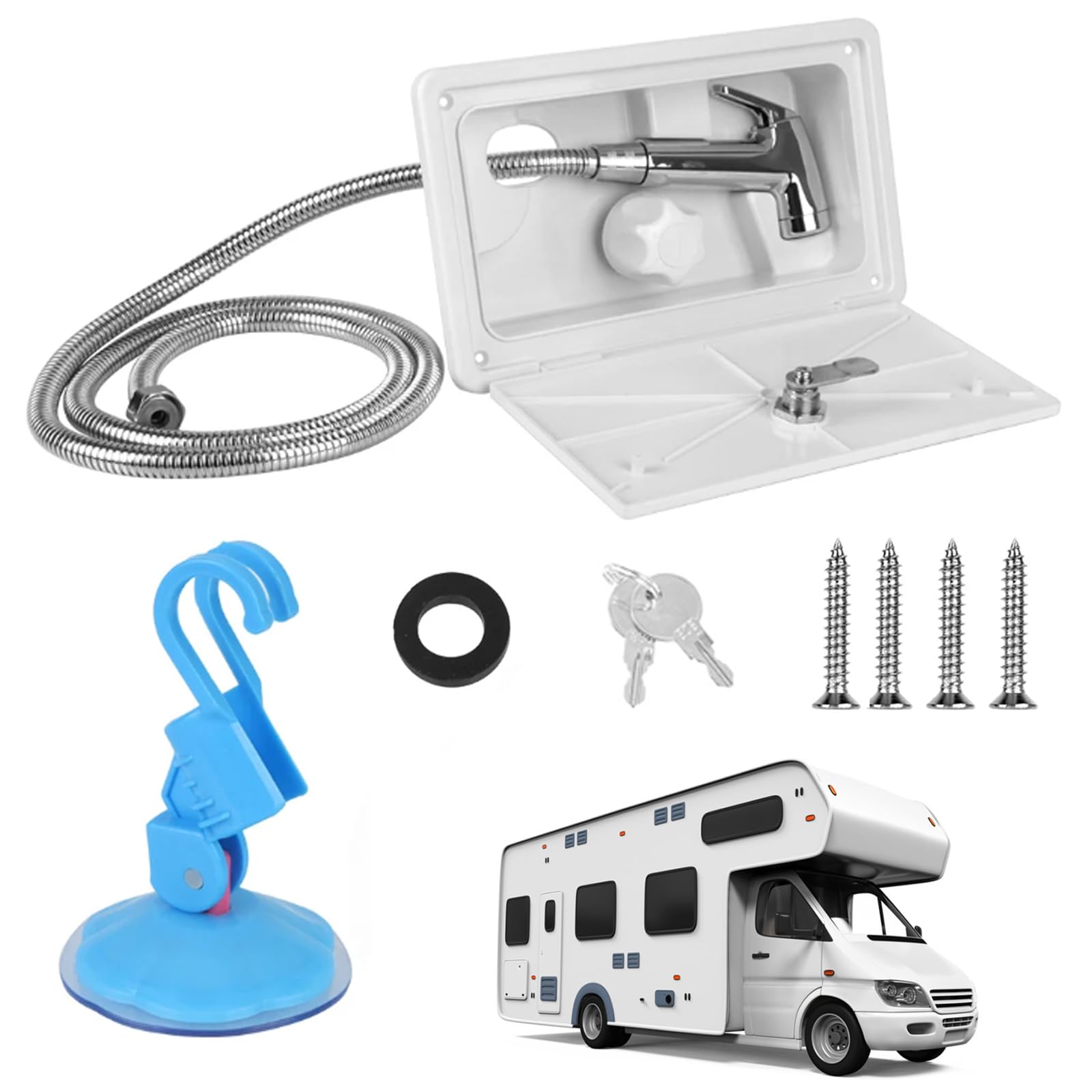 RV Dusche, Außendusche für Wohnmobile Heiß-Kaltschalter Duschkasten Kit mit Schloss, RV Außendusche Box Kit Campingdusche für Marine Wohnmobil Camper Caravan-Weiß von Aisny