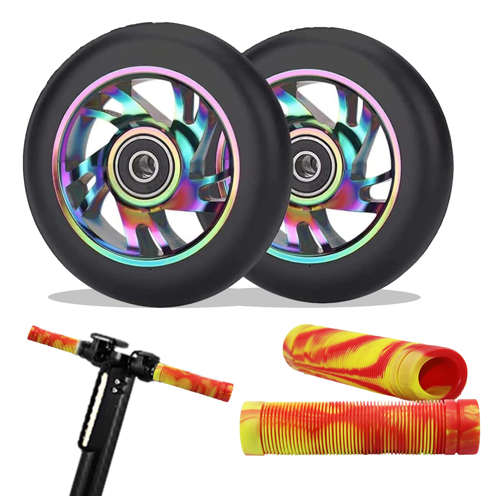 Scooter Ersatzräder, 2 Stück 100mm Stunt Scooter Ersatzräder 88A Vollreifen Scooter Rollen Räder mit ABEC-9 Lager für Meisten Stuntscooter und Kickscooter von Aisny