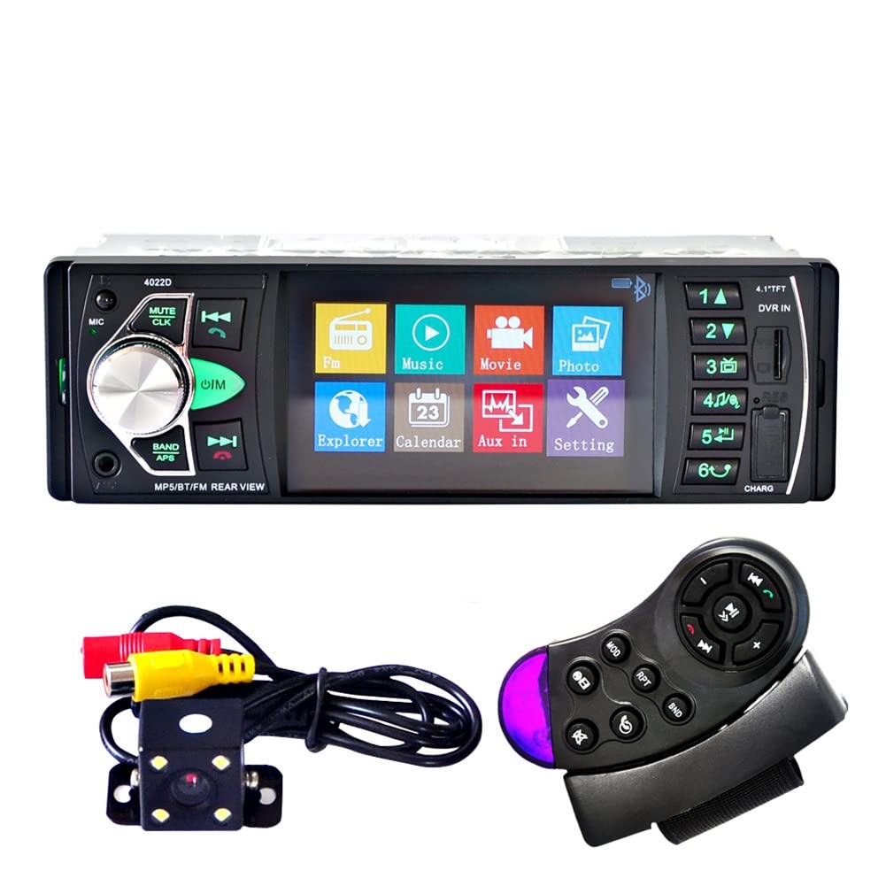 Aiwjeakh Auto HD 4,1 Bluetooth MP5 Player RüCkfahrbildschirm Radio Player Universal 4022D + Lenkradfernbedienung + RüCkfahrkamera von Aiwjeakh