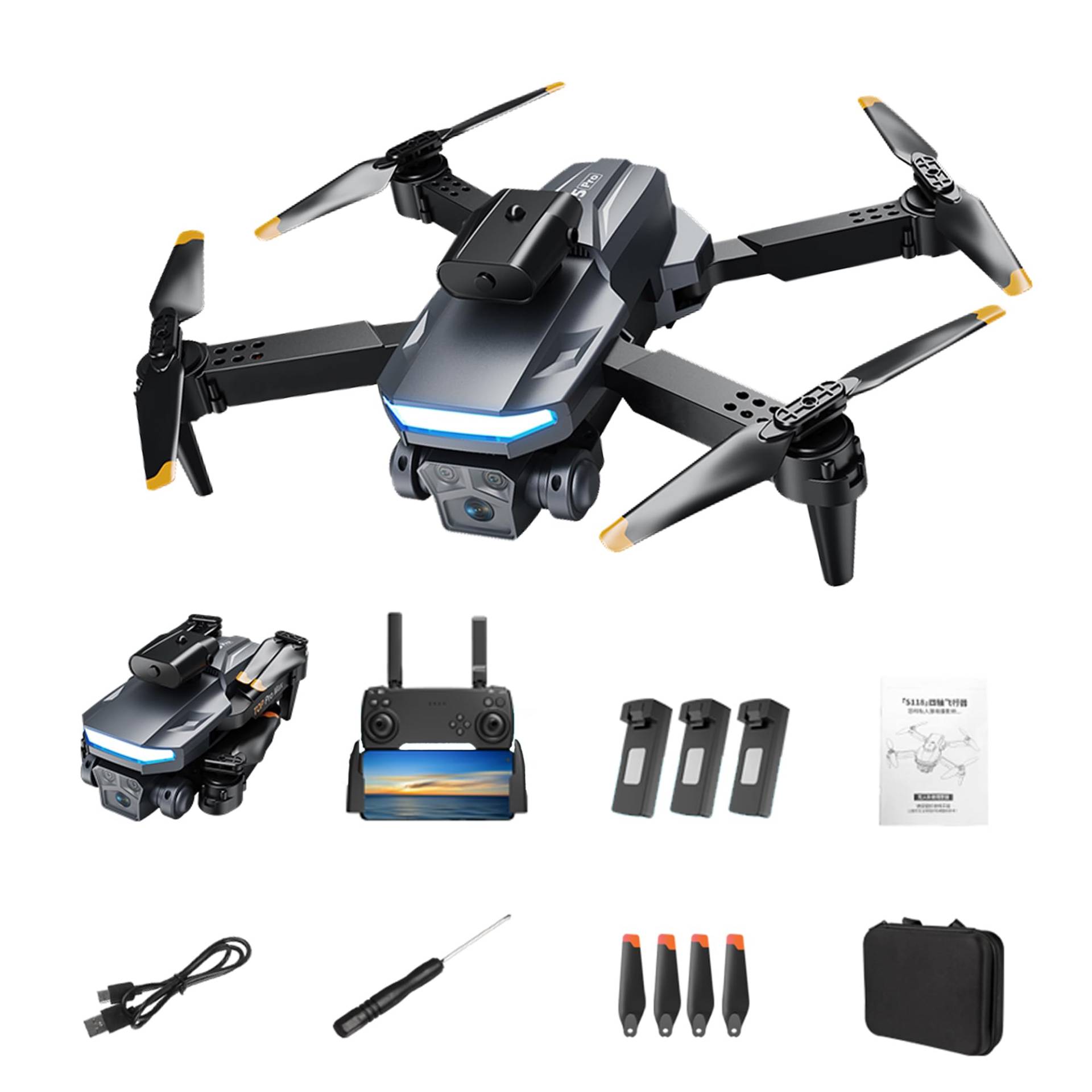Aiworthy A15 Pro Drohne mit Einstellbarer Kamera,3 Kameras,Headless-Modus,Drohne 3 Batterien mit 45 Minuten Flugzeit, Unter 249g,in-Tasten-Start/Landung App-Steuerung mit 360°Flip für Einsteiger von Aiworthy