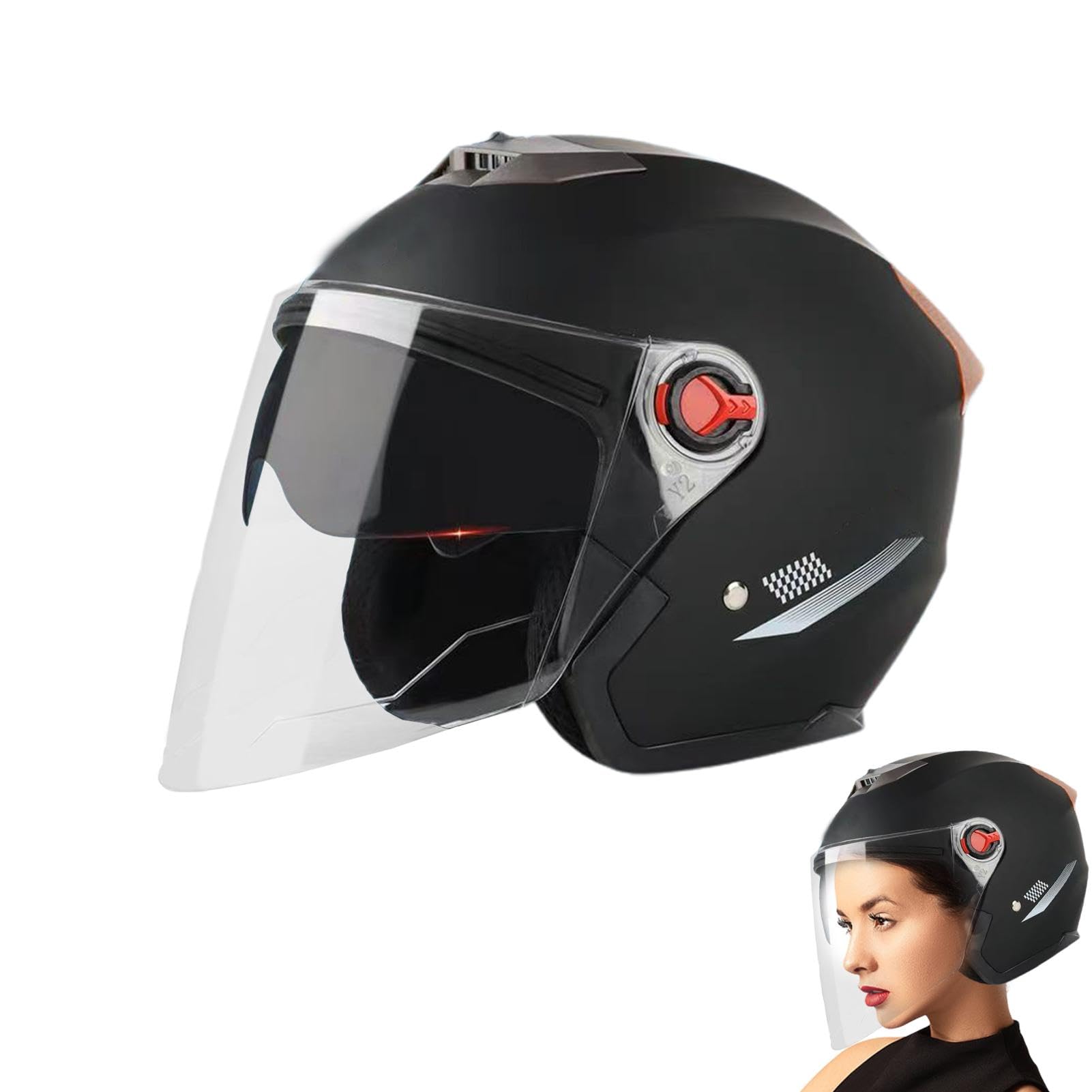 Aizuoni Motorrad Helme Für Herren, Motorrad Helm Frauen, Helmet Motorcycle, Tragbare Offene Helme, 3/4 Mopedhelme Für Erwachsene Damen Herren, Langlebige Motorradhelme Mit Visier Für Roller von Aizuoni