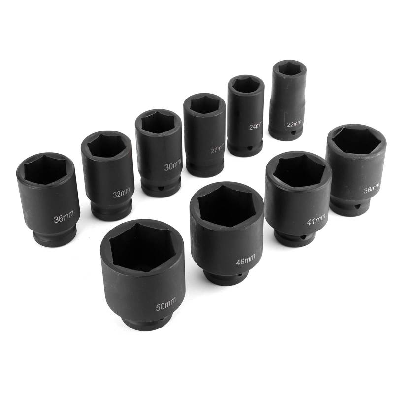 10pcs Metric Deep Impact Socket 3/4in-Laufwerk 6-Punkte-Tragbare Auto-Auto-Werkzeug-Set 22-50 Mm für Autokontraktionswerkstatt von Akozon