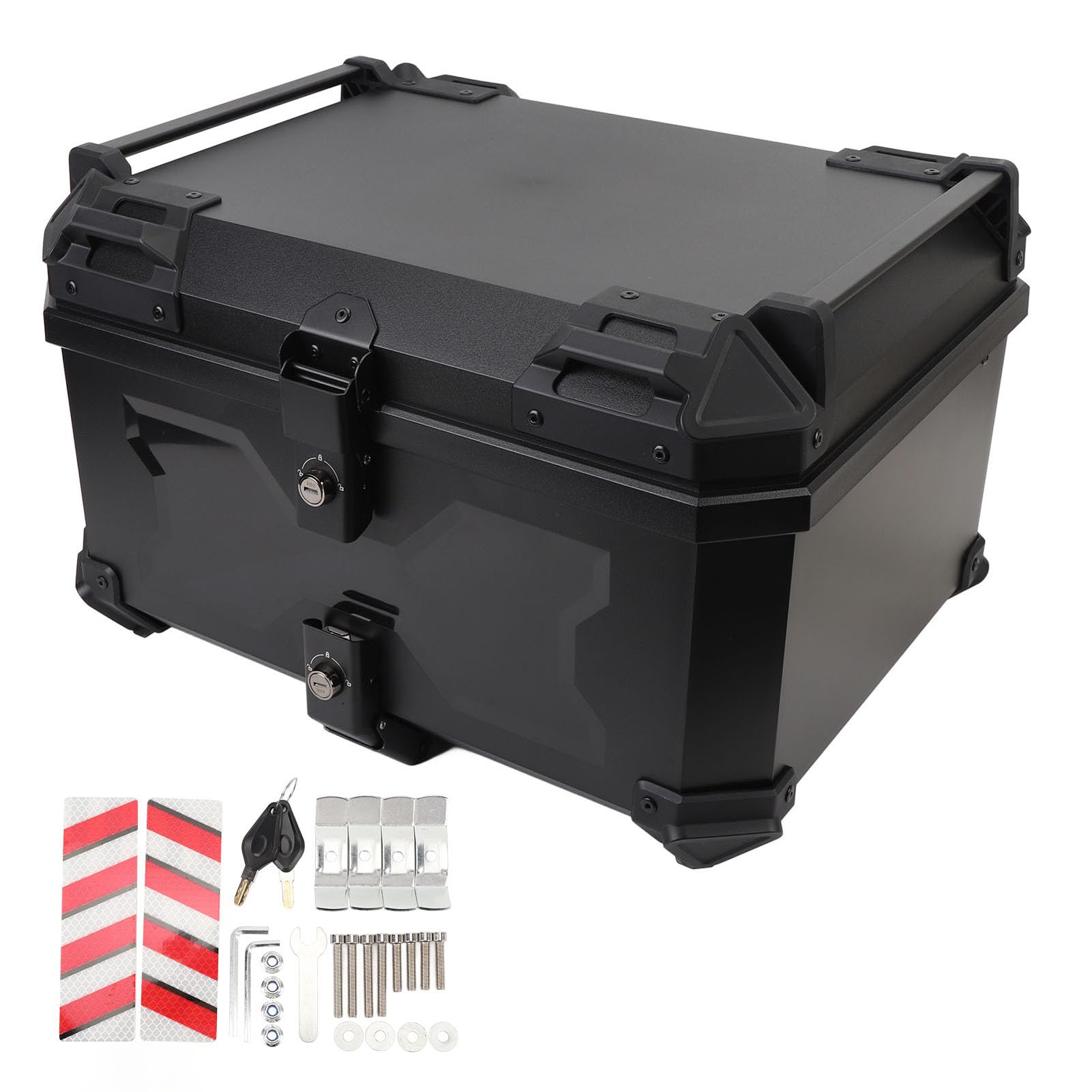 58L Leichtes Motorrad-Topcase, Wasserdicht, Reflektierendes Warn-Topcase für Universelle Passform (BLACK) von Akozon