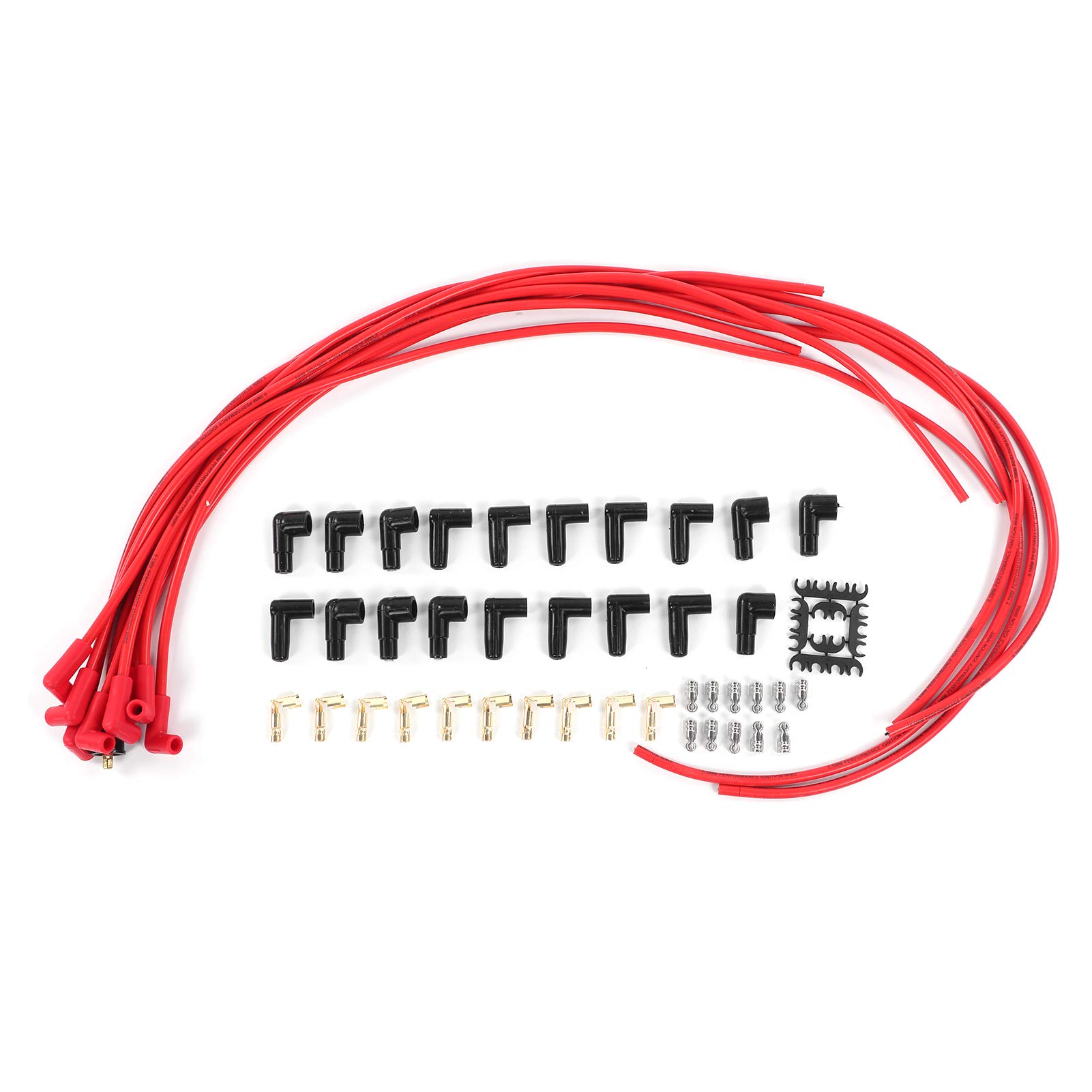 8 mm Zündkerzenkabelsatz mit Zubehörpaket Stabile Leistung 4041R Universal Red, Zündkabel für Zündkerzenkabel für Automotoren von Akozon