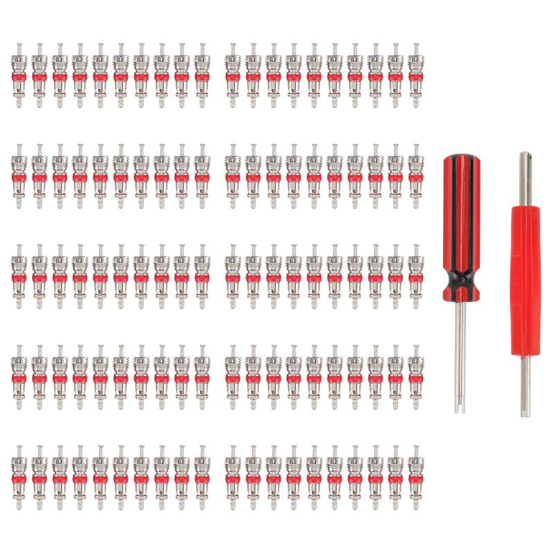 Akozon Auto Ventilschaft Entfernungswerkzeug, Ventilkern Werkzeugsatz Mit 100 Stück Ventilschaftkernen 2 Stück Reifenventil Reparaturwerkzeug Für Auto LKW SUV Fahrrad ATV von Akozon
