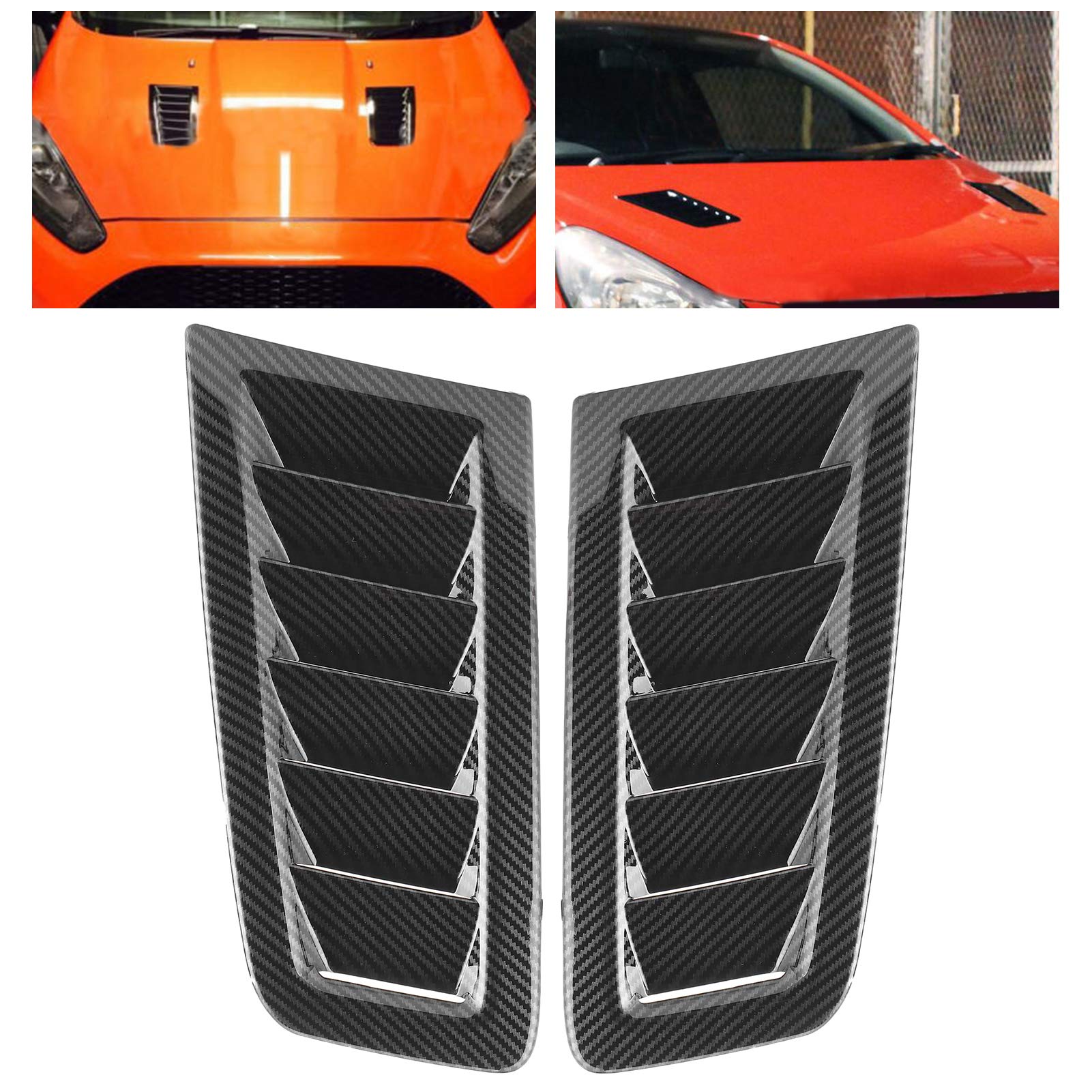 Akozon Car Hood Entlüftungsschaufel Kit Luftstrom Ansaugklappen Hauben Entlüftungshaubenabdeckung für Focus RS MK2 Style(Kohlefaser) von Akozon