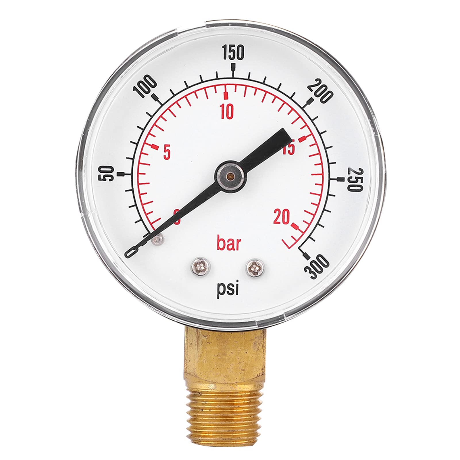 Akozon Manometer für Bodenmontage 50 mm 1/4 BSPT Messing-Außengewinde für Kraftstoff Luft Öl Gas Wasser (0-300psi 0-20bar) Zubehörteil von Akozon