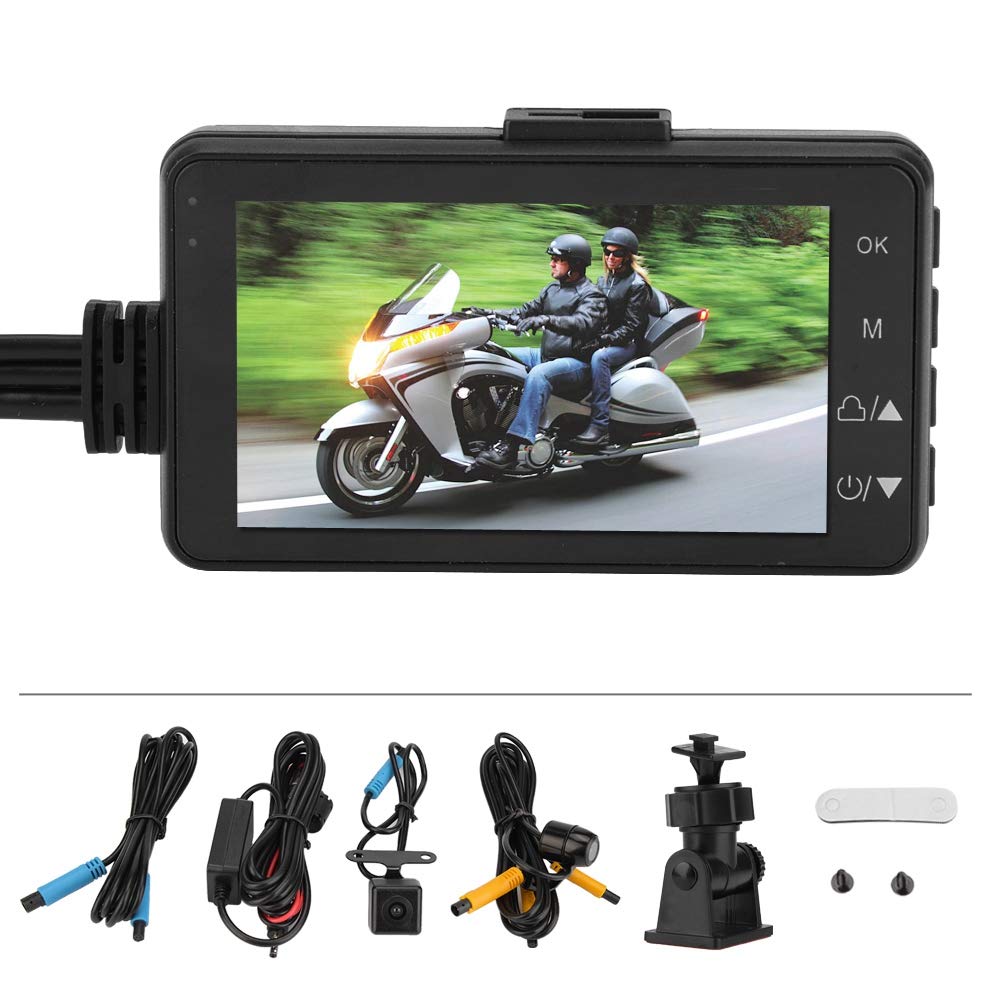 Akozon motorcycle 3 Zoll HD 1080P Motorrad Recorder Motorrad-Aufnahmekamera System Spiegel Schlag Nocken wasserdichte 120 ° Weitwinkel-Doppelobjektiv-DVR Ersatz Zubehörteil von Akozon