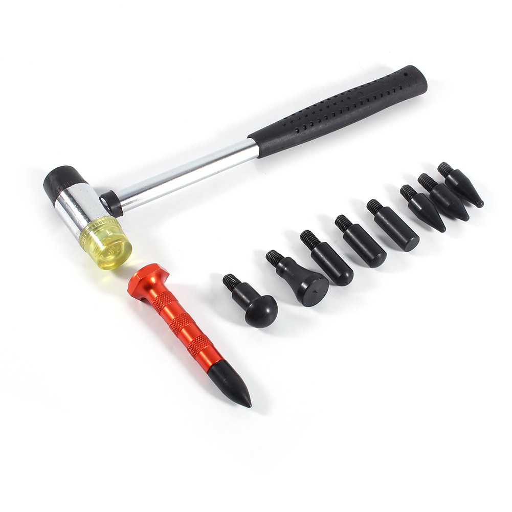 Akozon Paintless Dent Tool Dent Ding Hammer Knockdown-Tool 9 Köpfe Tap Down Kit Paintless Hagelentfernung Selbstkörper DIY Einbuchtungs-Verlegenheits-Werkzeuge von Akozon