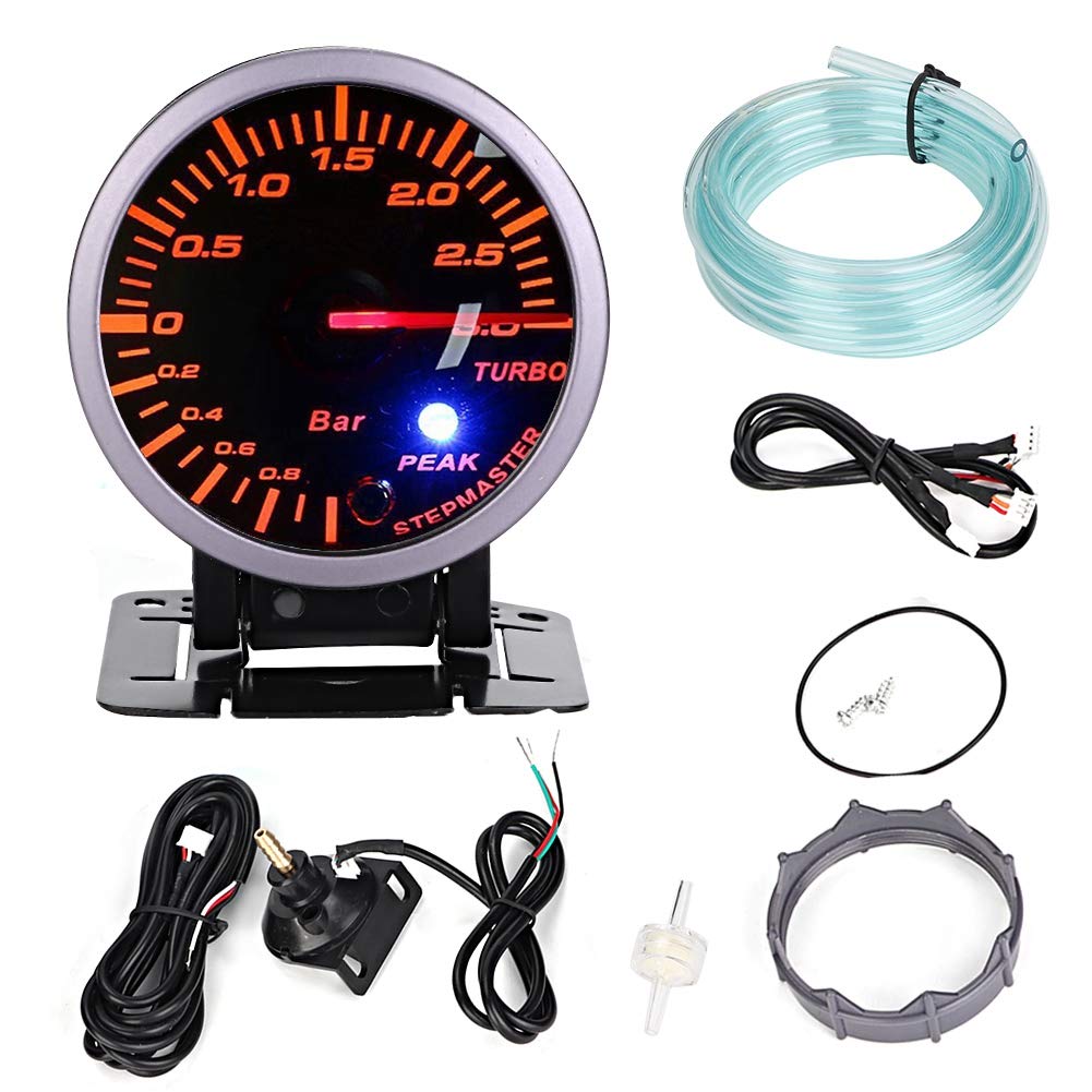 Akozon Turbo Ladedruckanzeige, 2,5 Zoll Turbolader 60 mm 3,0 Bar LED Fahrzeugmodifikation Turbo Boost Gauge Meter Zeiger DC12V von Akozon