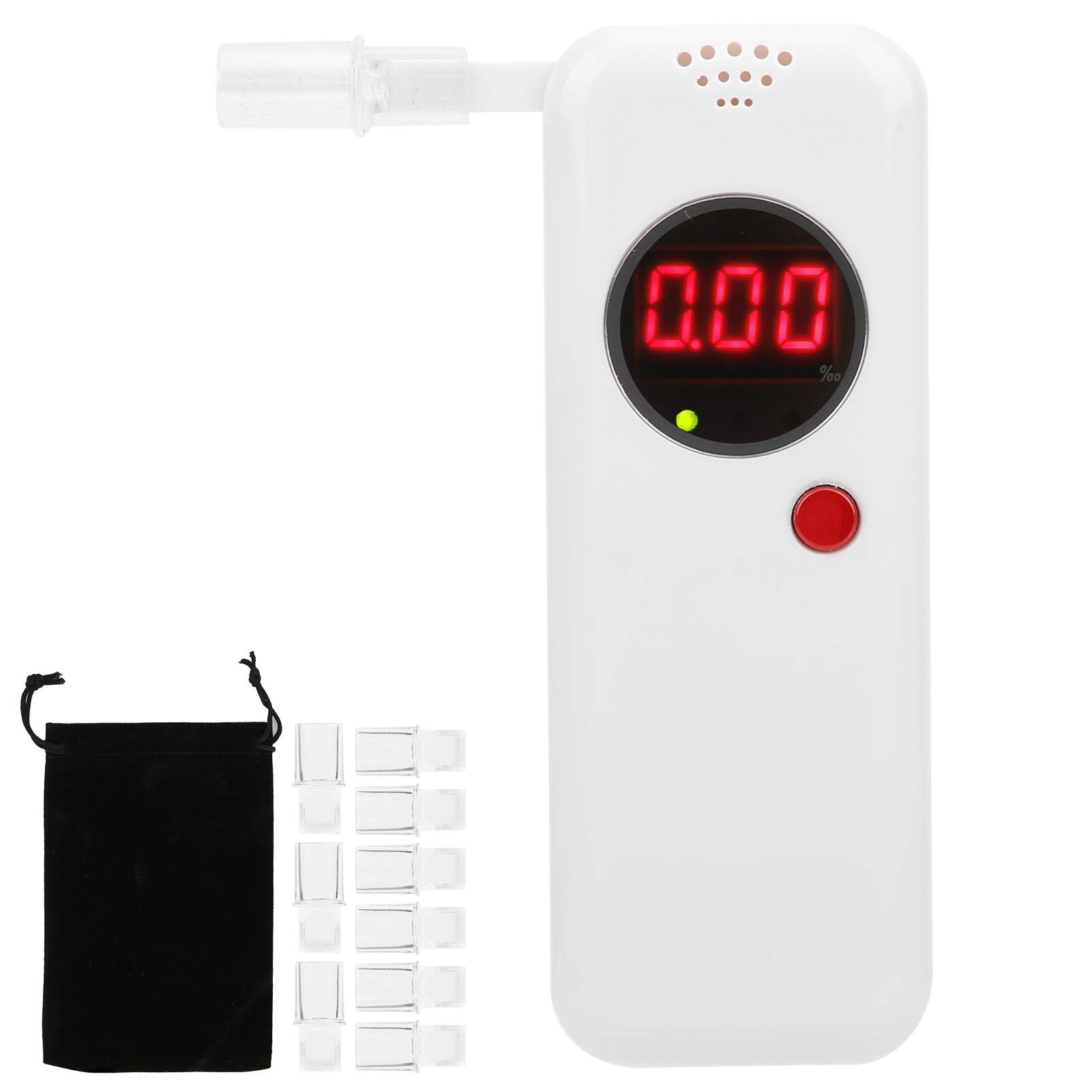 Alkoholtester, tragbarer digitaler Atemanalysator, Alkoholtester mit LCD-Anzeige Testgerät für betrunkene Fahranalysatoren mit zusätzlichen 10-teiligen Mundstücken(Weiß) von Akozon