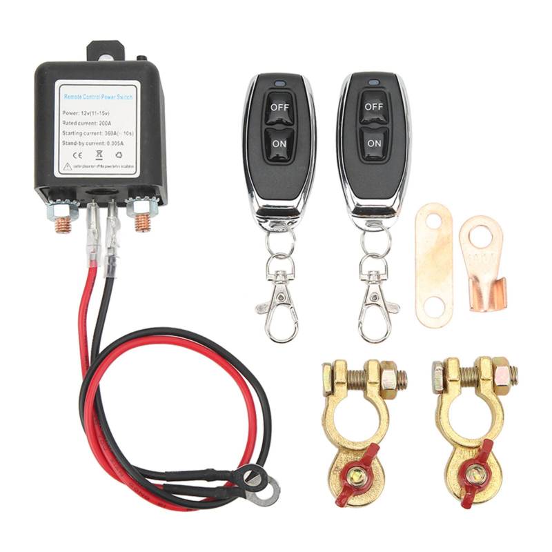 Autobatterie-Trennschalter, 200 A, 12 V, Stromunterbrechung, Kill-Schalter, Autobatterie-Fernbedienungsschalter mit 2 Kabellosen Fernbedienungs-Relaisanhängern für Auto, LKW, Boot (12V200A) von Akozon