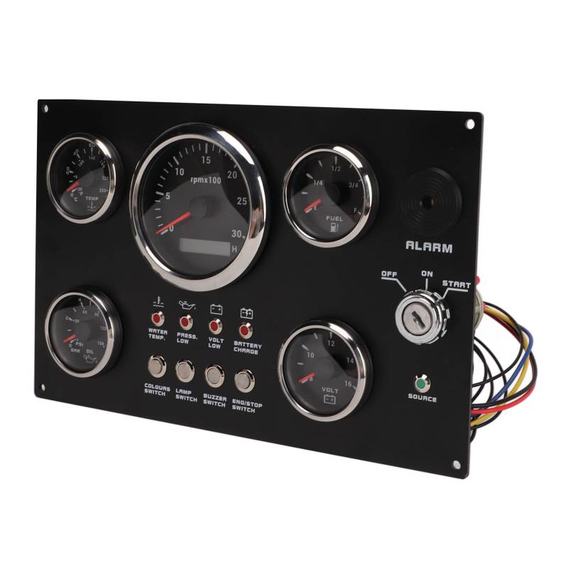 Boots-Instrumententafel, Marine Gauge Cluster 5 Set 12 V 7 Farben Ölstand Dash Wassertemperatur Druck Spannungsanzeige für von Akozon