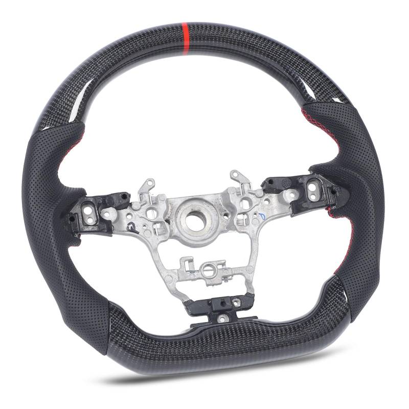 Carbonfaser-Lenkrad, Ersatz aus Schwarzem Perforiertem Leder mit Rotem Ring für GR XP210 GR GZEA14 Racing, Flache Unterseite, D-Typ-Design von Akozon