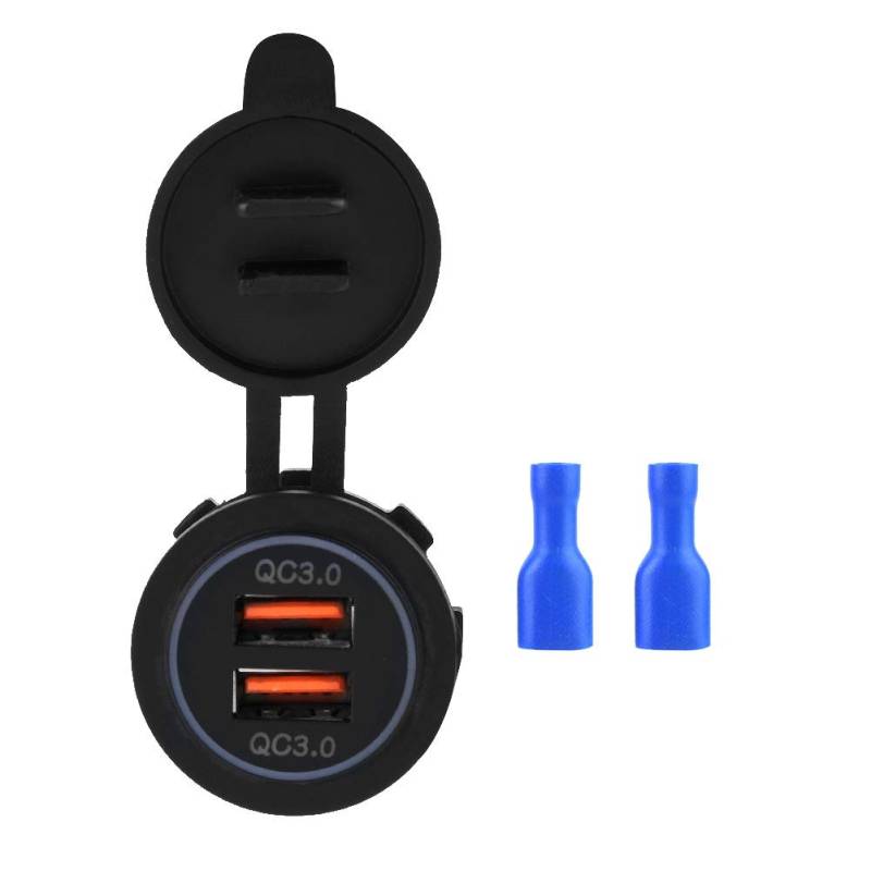 Dual QC3.0 USB-Ladebuchse, 12V / 24V Aluminium Wasserdichter Dual-USB-Autoladegerät-Netzteil-Steckdose für Marine, Boot, Motorrad, LKW, Wagen und mehr von Akozon