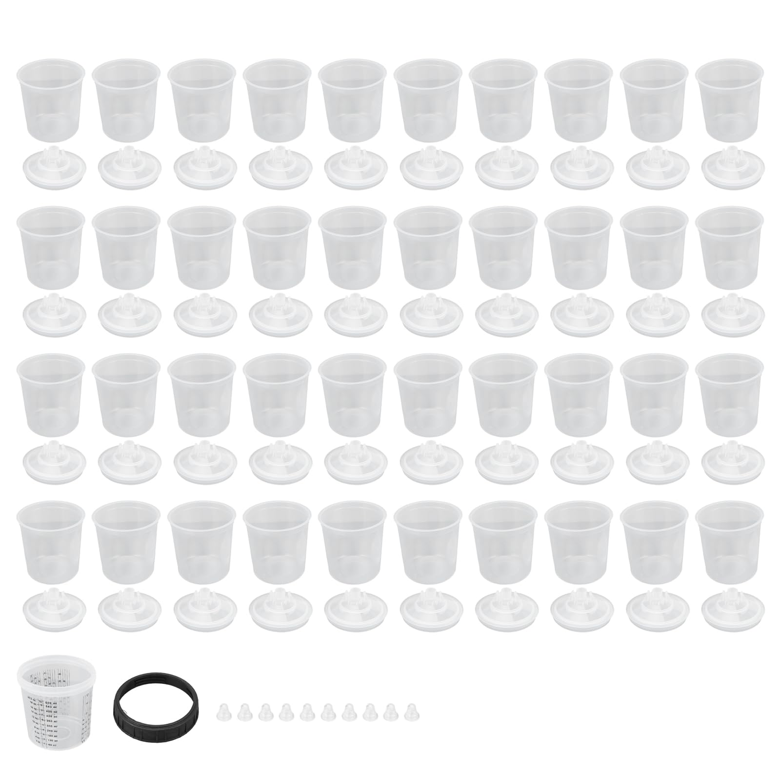 Farbspritzgerät, Bechereinlagen, Deckelsystem mit 40 Deckeln und 10 Steckern, Kfz-Farbspritzgerät (0–600 ml/0–20,3 Unzen (F110806)) von Akozon