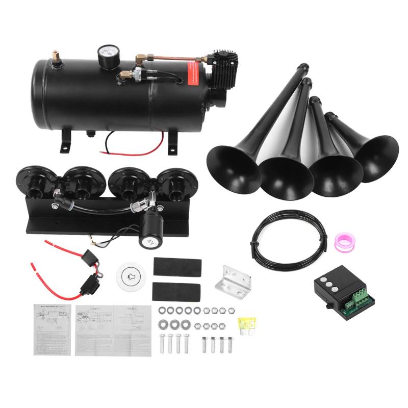 Klakson do motocyklaAir Horn Kit Quad Trompeten 1 Gallone 150PSI 12V Universal für Boot LKW Auto Pickup Lautes System Edelstahl von Akozon