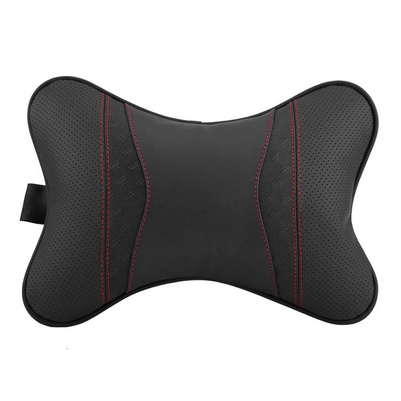 Kopfstütze Kissen, Auto Zubehör Leder Auto Rest Kissen Sitz Kopfstütze Nackenstütze Kissen Pad Unterstützung(Schwarzes Leder, rote Linie) von Akozon