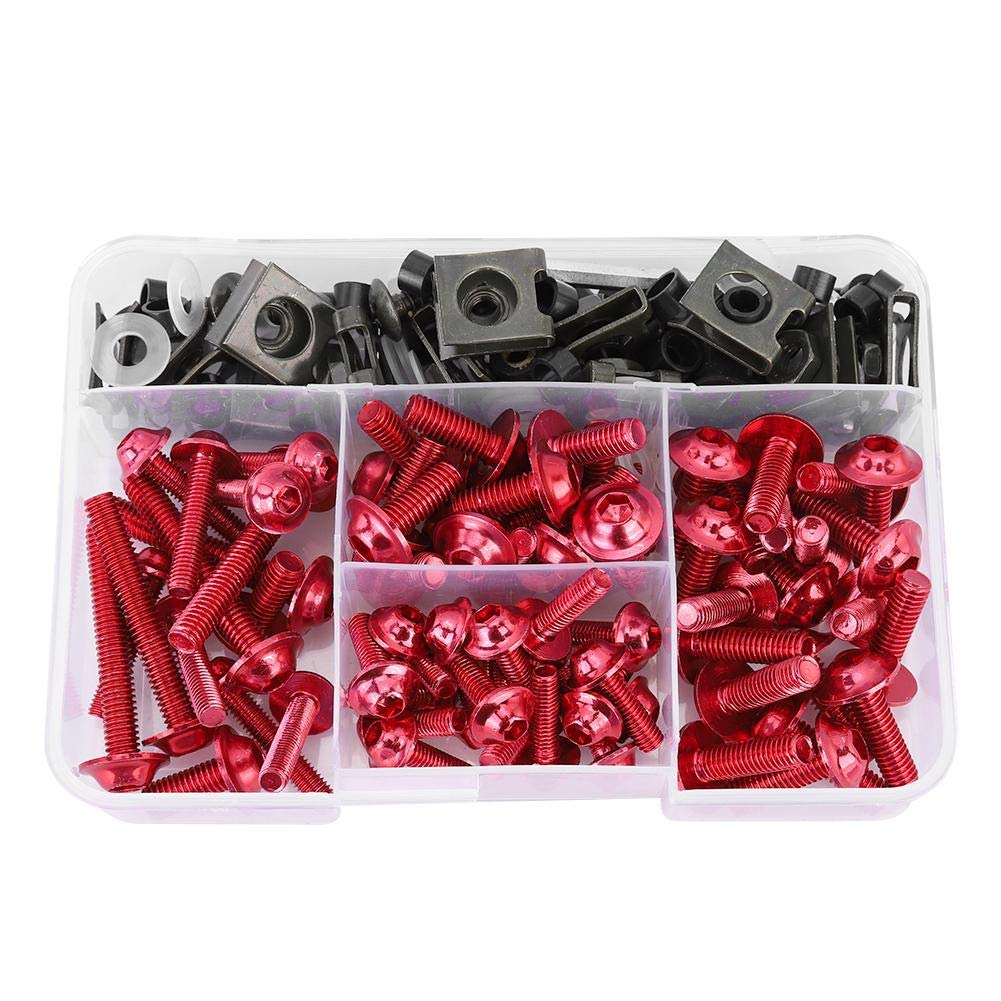 Motorrad Schrauben Set, Akozon 177pcs Aluminium Schrauben Verkleidungsschraubensatz Universal M5 M6 Dekorative Abdeckung für Sportbikes(rot) von Akozon