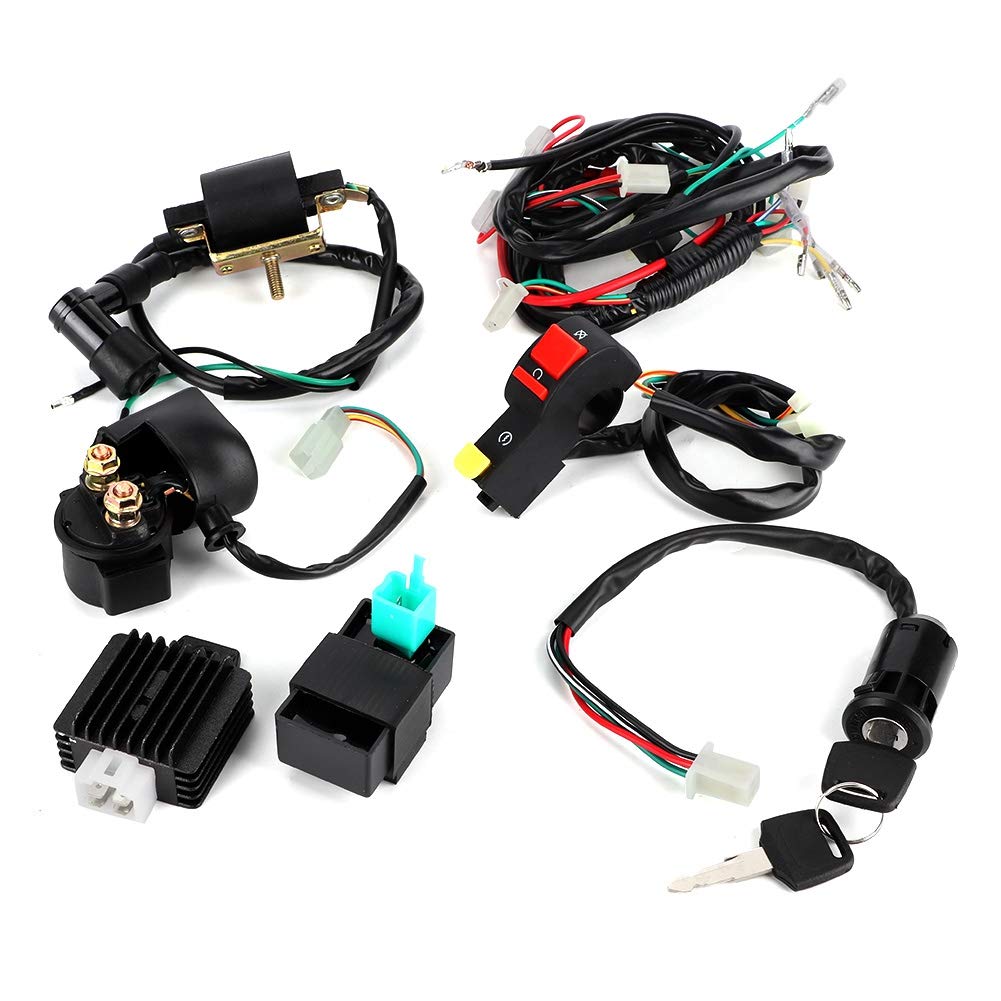 Motorstartkabelbaum,110cc wiring harness kompletter Kickstart-Motorkabelbaumsatz für modifizierte 110-cm3-Dirt-Bike-Teile von Akozon