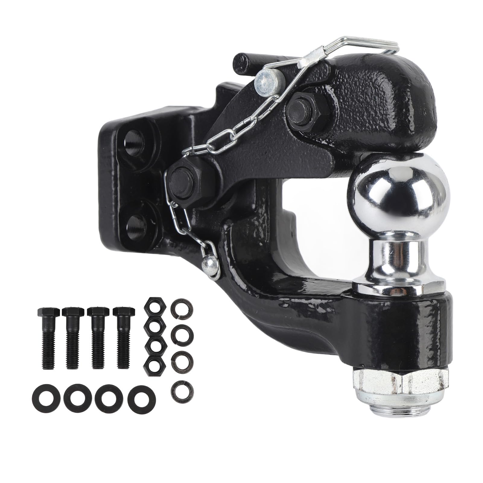 Pintle Hook Kombination Kupplung Schwarz Pulver Beschichtet 8 Tonnen Heavy Duty Anhänger Kupplung Empfänger für Wohnmobile Off-Road-Fahrzeuge von Akozon